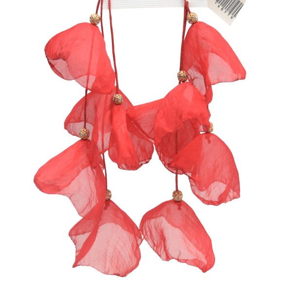 Stella & Ruby Red Petal Long Drop Earrings With Gold Accents - Picture 3 of 5